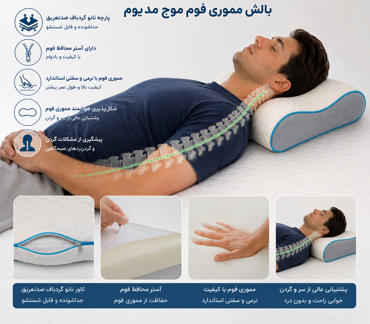 بالش طبی موج سایز M (مموری فوم)